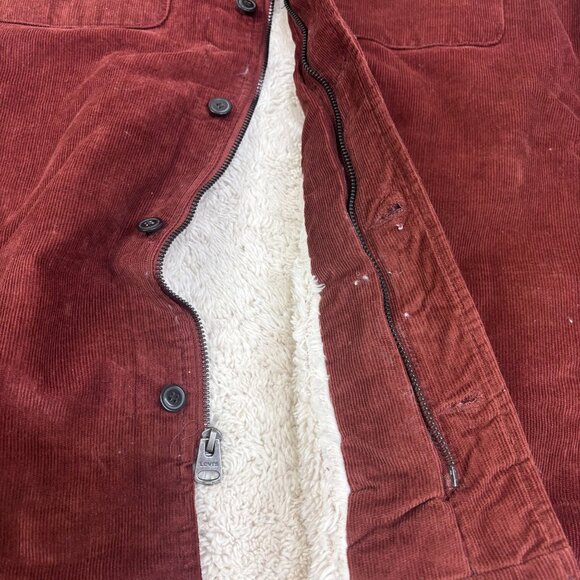 Levis Corduroy Sherpa-Lined Jacket With Hood Size Large Red & Gray - Picture 9 of 13